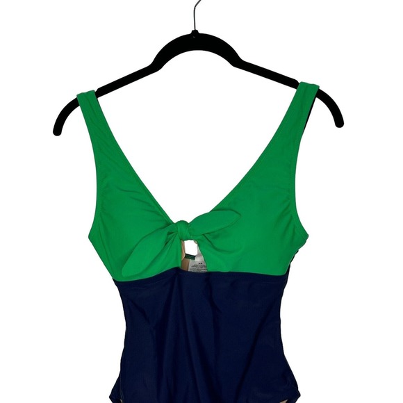 NWT J Crew Factory Womens One Piece Swimsuit XS Cutout Bow Lined Blue and Green - Picture 3 of 10